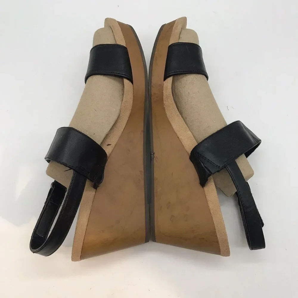 Dr. Scholl's Brazin Wedge Heel Sandals Women's 10M Black Vegan Slingback Shoes